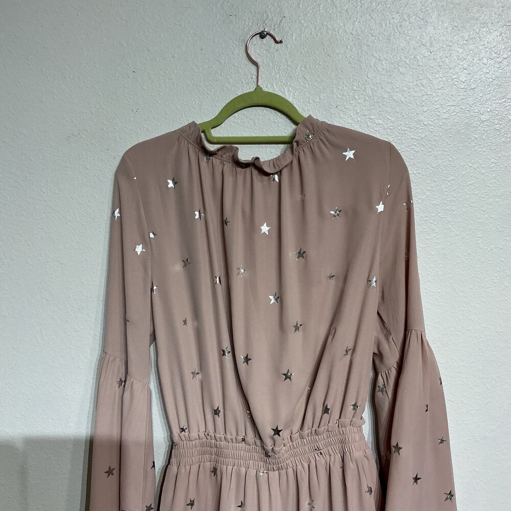 Buddy Love Pink Silver Metallic Star Bell Sleeve Dress Sz S NWT - Picture 9 of 11